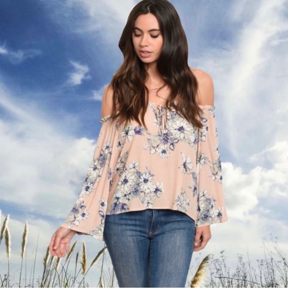 blush off the shoulder flower top - Picture 4 of 4